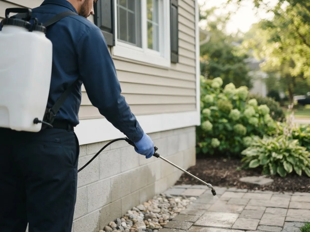 Pest control technician inspecting a home in Barnstead, NH